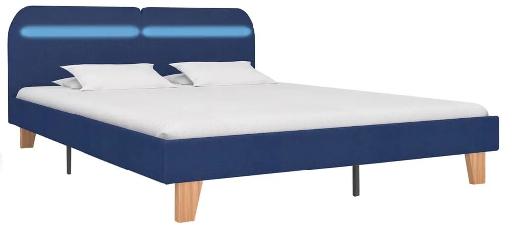 Estrutura de cama com LED em tecido 160x200 cm azul