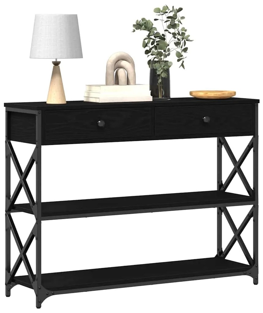 Mesa de Consola vidaXL Preto Carvalho 100x28x75 cm Madeiras Reformadas