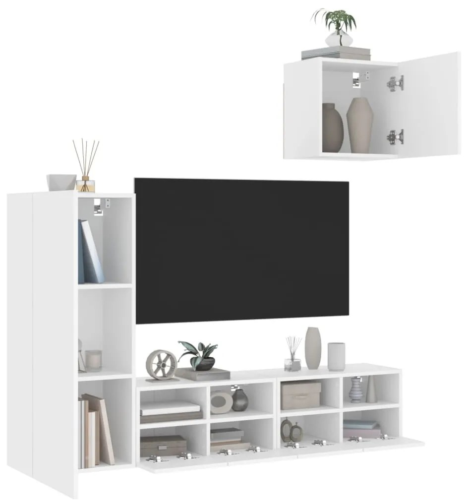 vidaXL 4 pcs móveis de parede p/ TV derivados de madeira branco