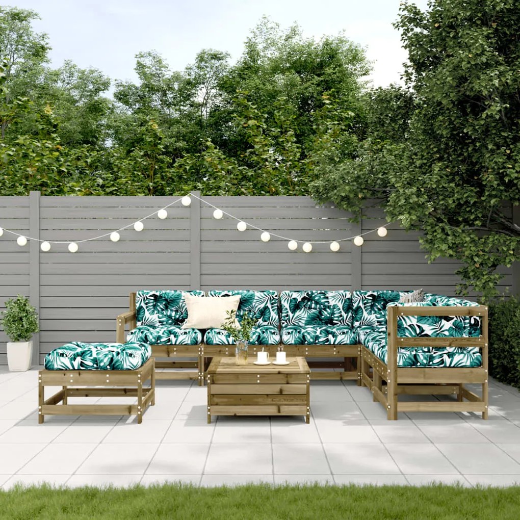 8 pcs conjunto lounge de jardim c/ almofadões pinho impregnado