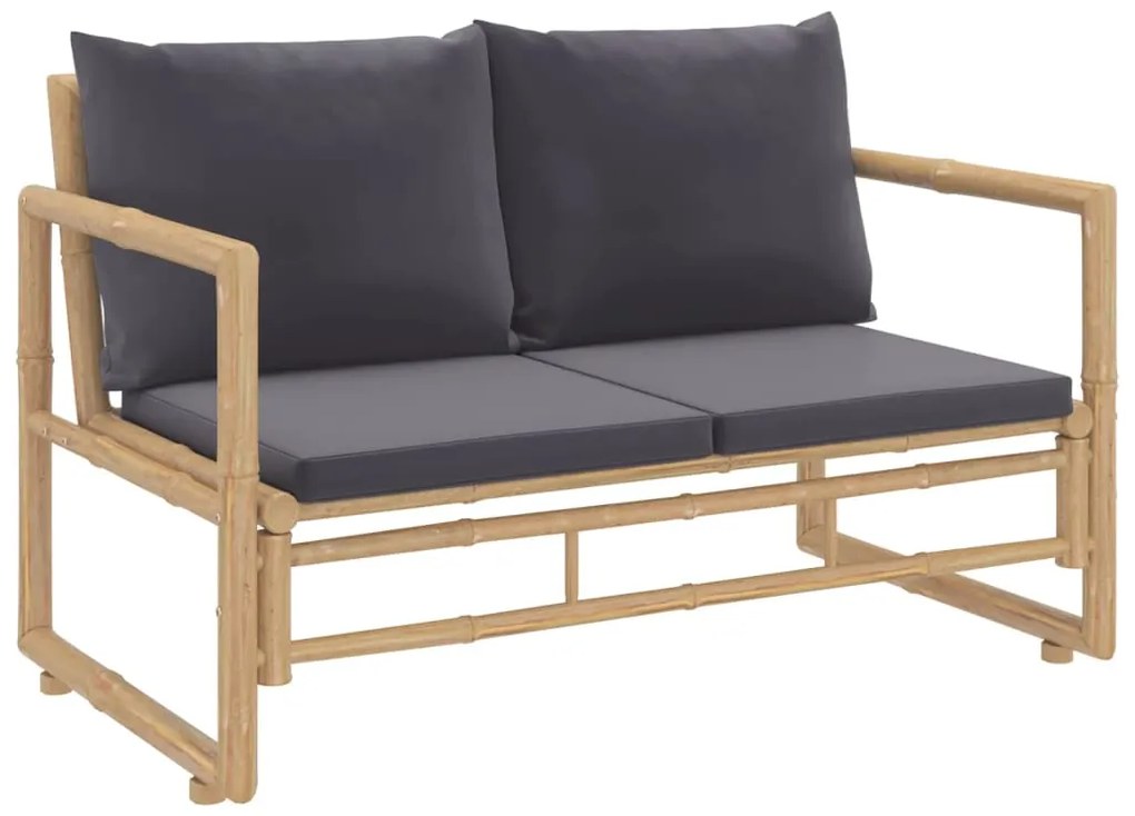 2pcs conj. lounge de jardim bambu c/ almofadões cinzento-escuro