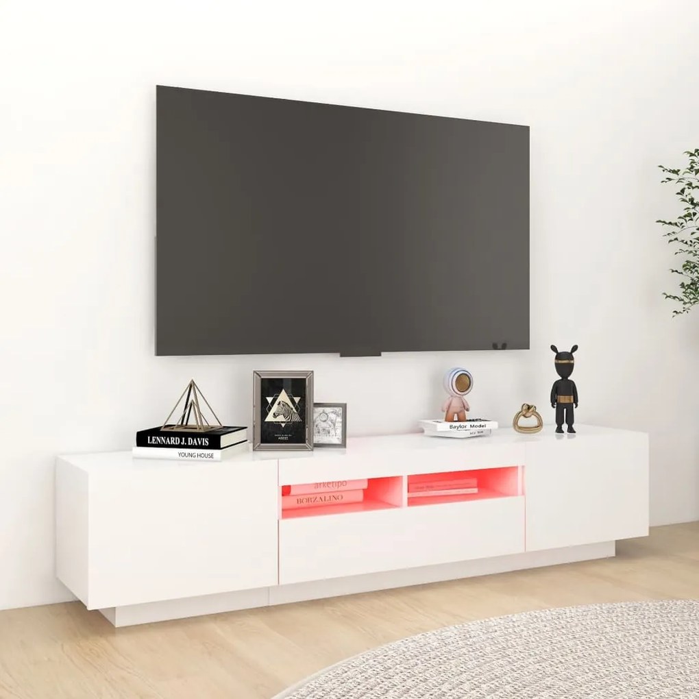 Móvel de TV Giancarlo com Luzes LED de 180cm - Branco - Design Moderno