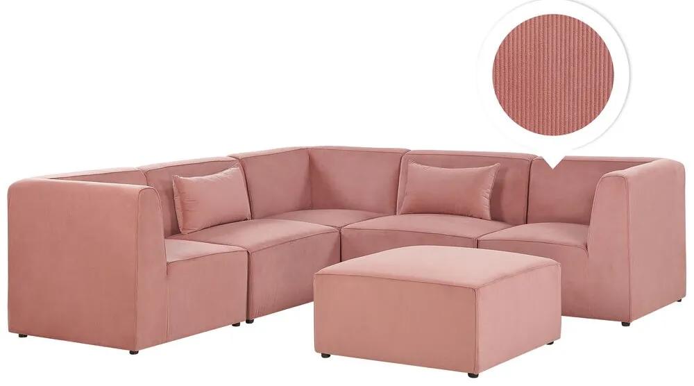 Sofá de canto direito com 5 lugares e repousa-pés em bombazine rosa LEMVIG Beliani