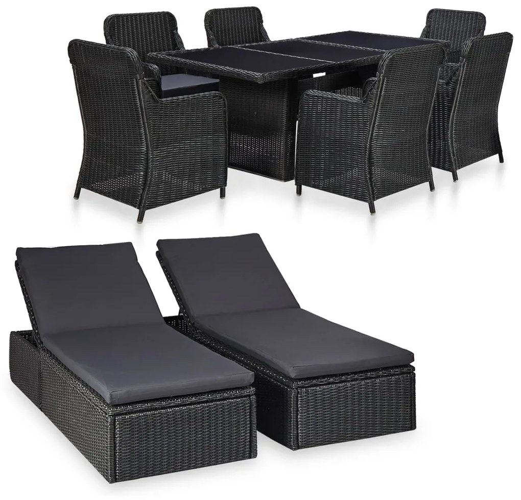 vidaXL 9 pcs conjunto de jantar para jardim vime PE preto
