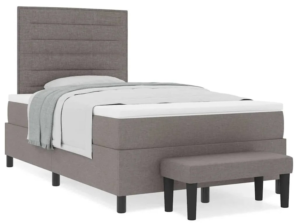 Cama Box com Colchão e Banco Taupe 120x200 cm Tecido