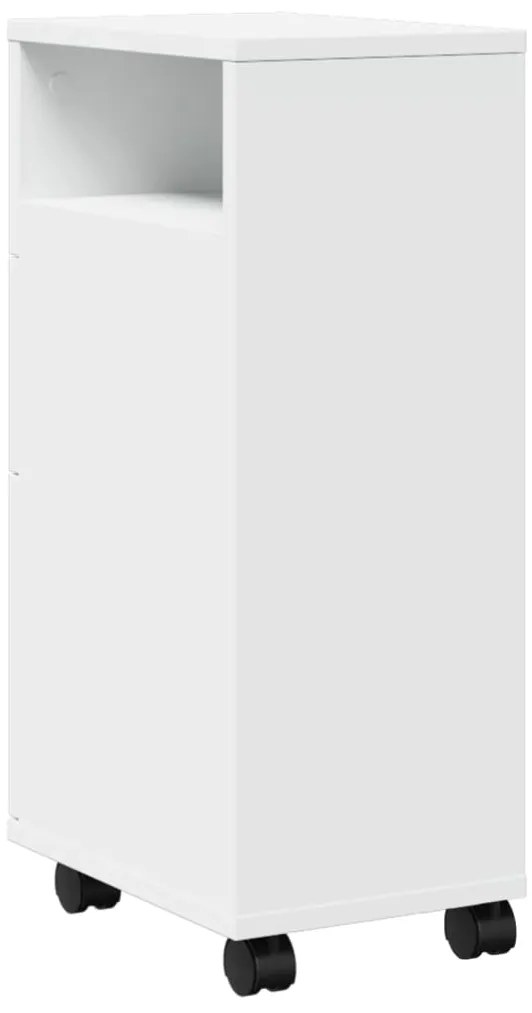 Armário de Casa de Banho estreito com rodas derivados de madeira branc