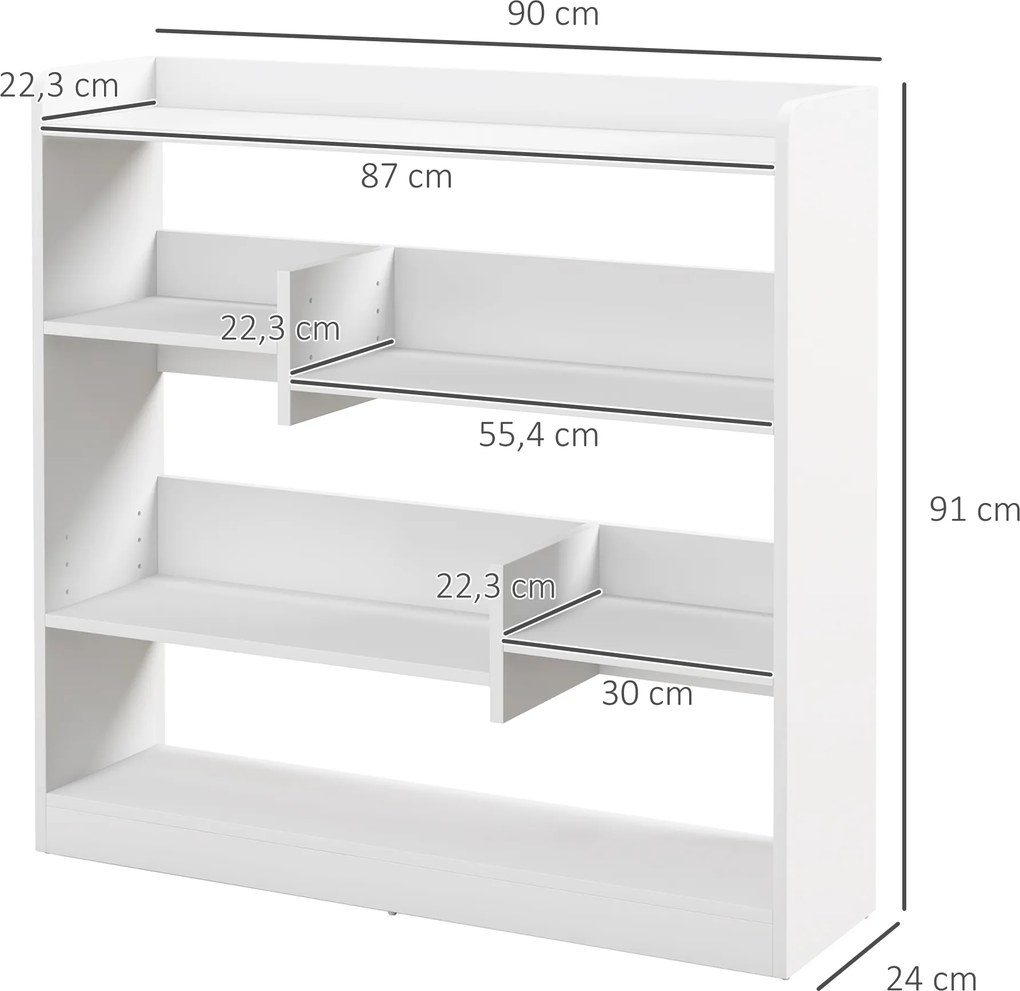 Estante de arrumação 90 x 24 x 91 cm, 4 prateleiras, 3 painéis traseiros branco