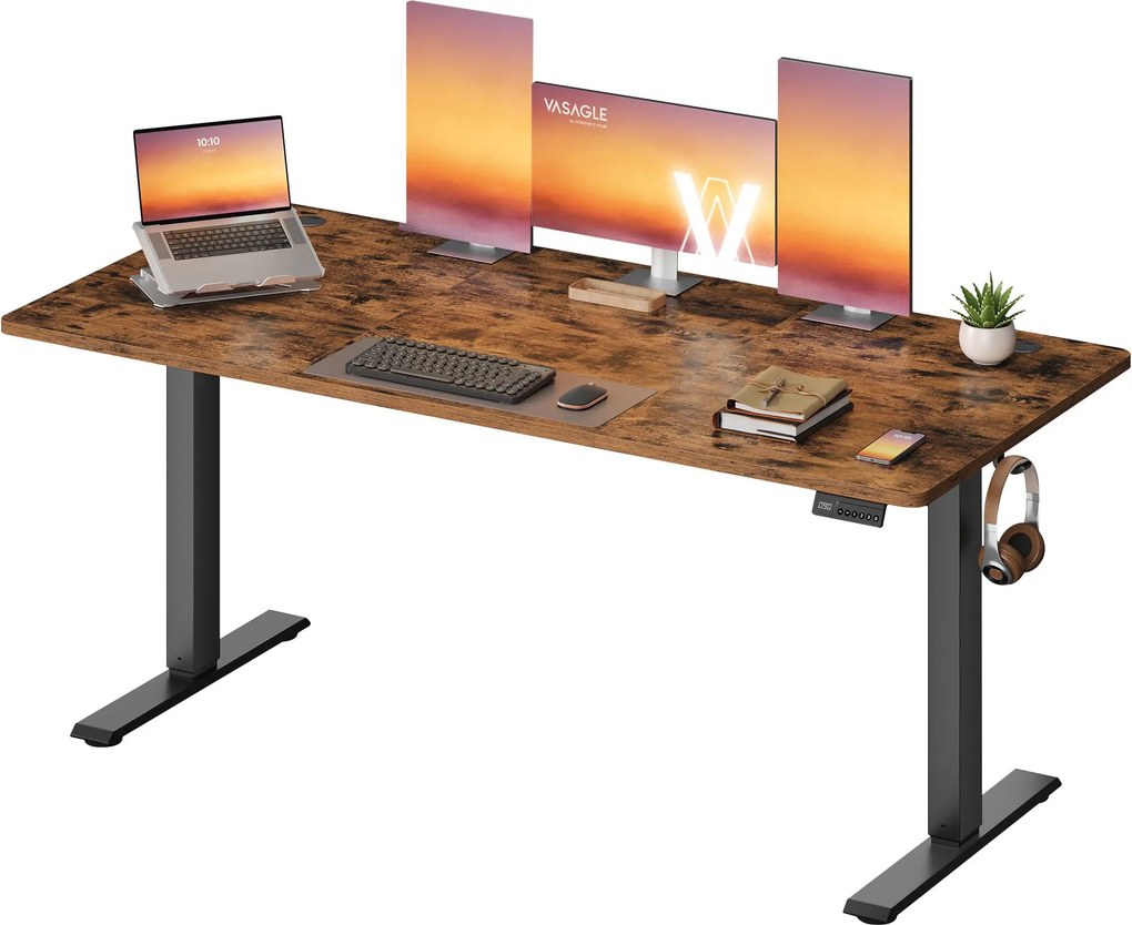 Secretária elétrica de trabalho ajustável em altura 160 x 70 x (72-120) cm (C x L x A), castanha