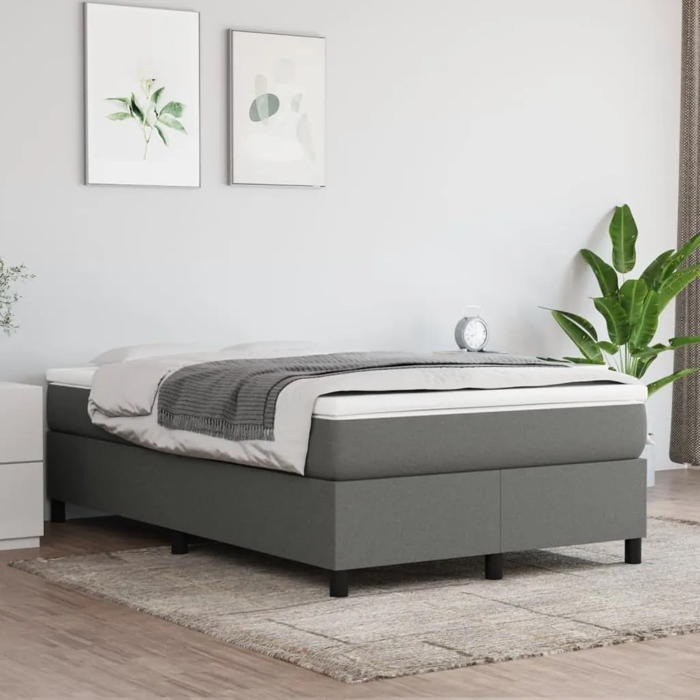 Cama boxspring com colchão 120x190 cm tecido cinzento-escuro