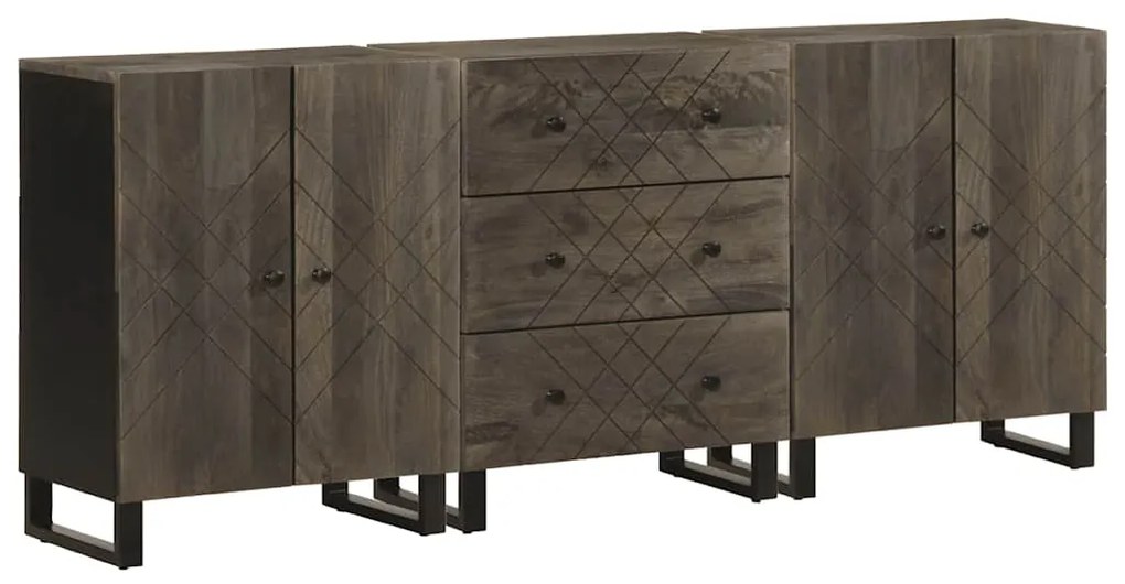 vidaXL 3 Peças Aparadores preto 60x33x75 cm madeira maciça manga