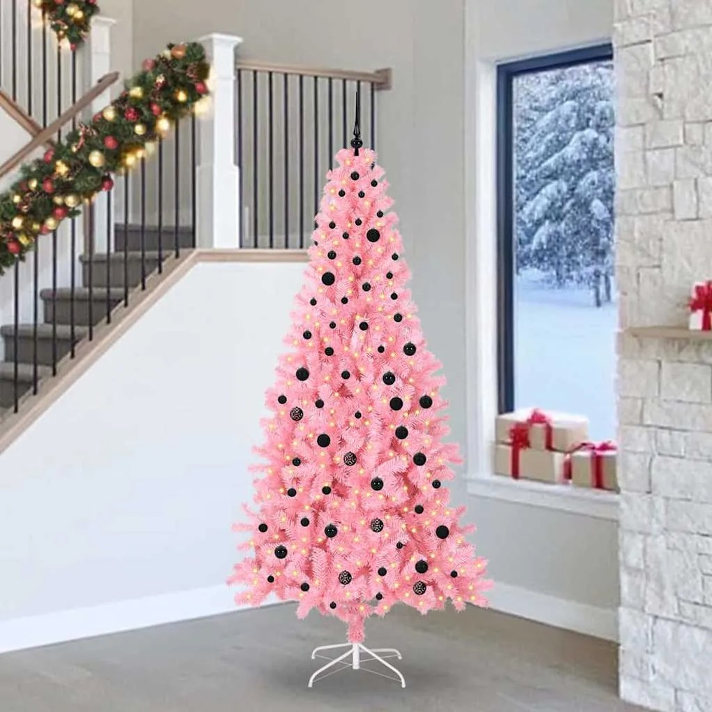 vidaXL Árvore de Natal com 300 LEDs com suporte Rosa 240 cm PVC