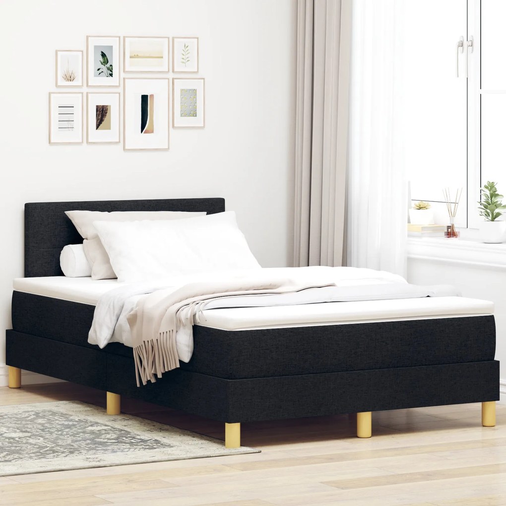 Cama Box Spring com Colchão Preta 120x200 cm Tecido