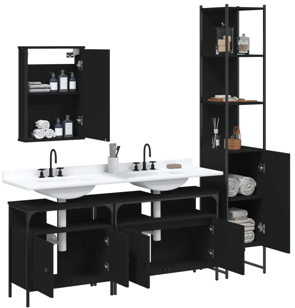 4 pcs conjunto móveis casa de banho derivados de madeira preto