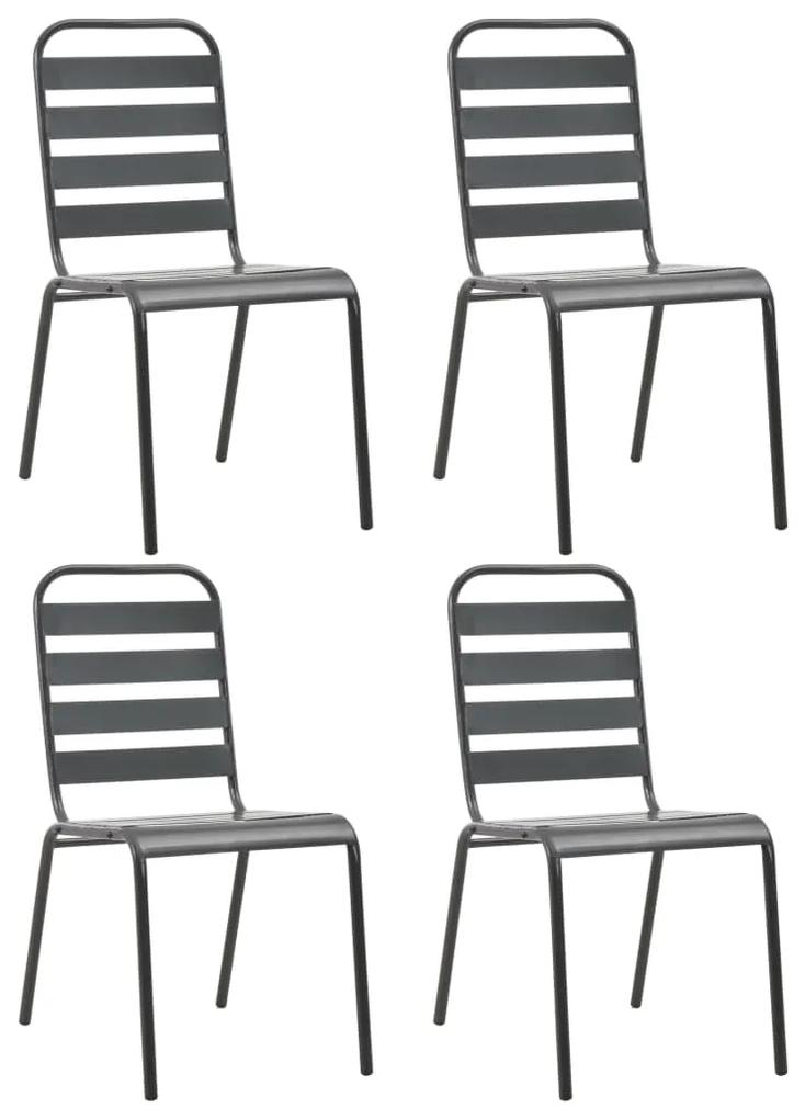 310155 vidaXL Cadeiras de jardim design ripado 4 pcs aço cinzento-escuro