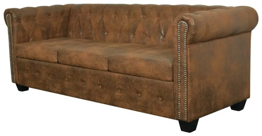 Sofá Chesterfield 3 lugares couro artificial castanho