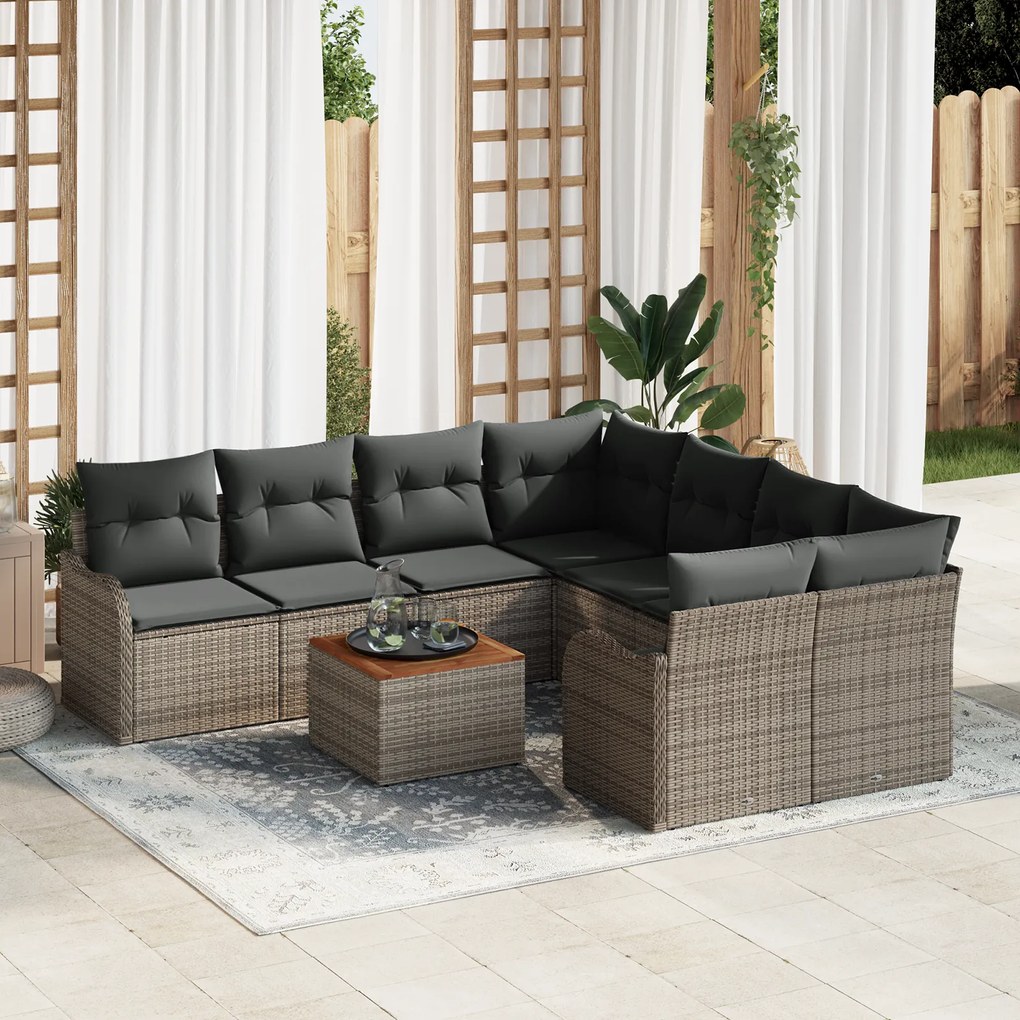 Conjunto de Sofá de Jardim de 9 Peças com Almofadas em Rattan Sintétic