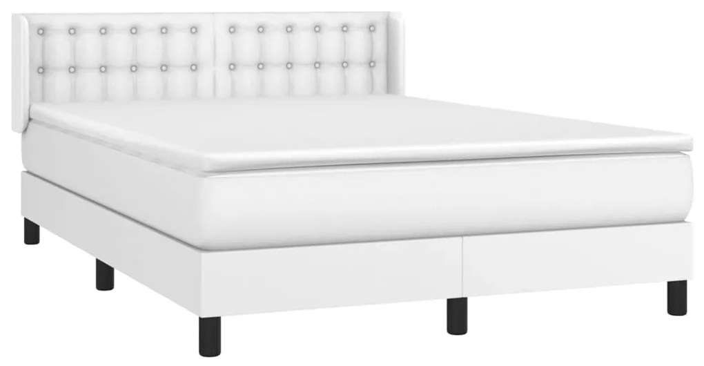 Cama com molas/colchão 140x190 cm couro artificial branco