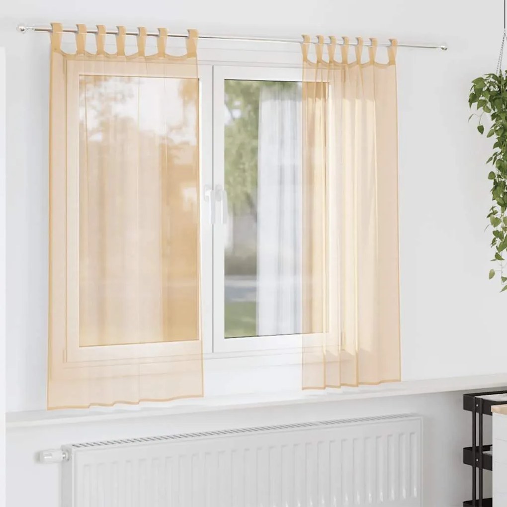 vidaXL Cortinas de voile com bolsos para varão 2 pcs areia