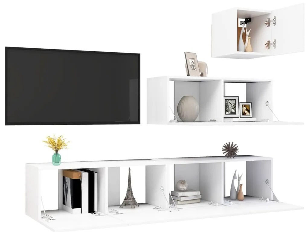 4 pcs conjunto de móveis de TV contraplacado branco