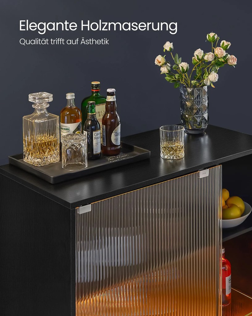 Garrafeira para vinhos com iluminação e porta de vidro canelado 42 x 88 x 105 cm Preto