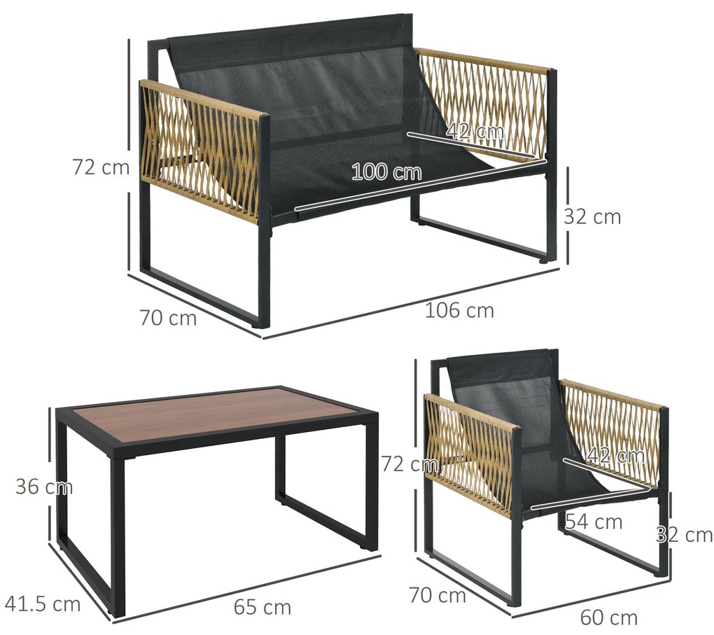 Conjunto de Jardim 4 Peças em Vime Sintético – Milano Grafite – Cinza