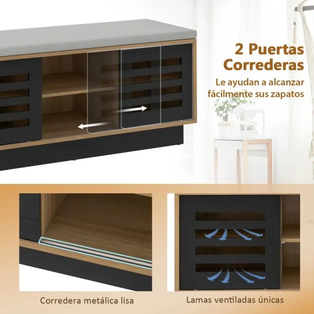 Banco Sapateira com Assento com 6 Compartimentos de Arrumação 3 Prateleiras e 2 Portas para Entrada 99,5 x 34,5 x 46 cm Cinza + Cinza Escuro