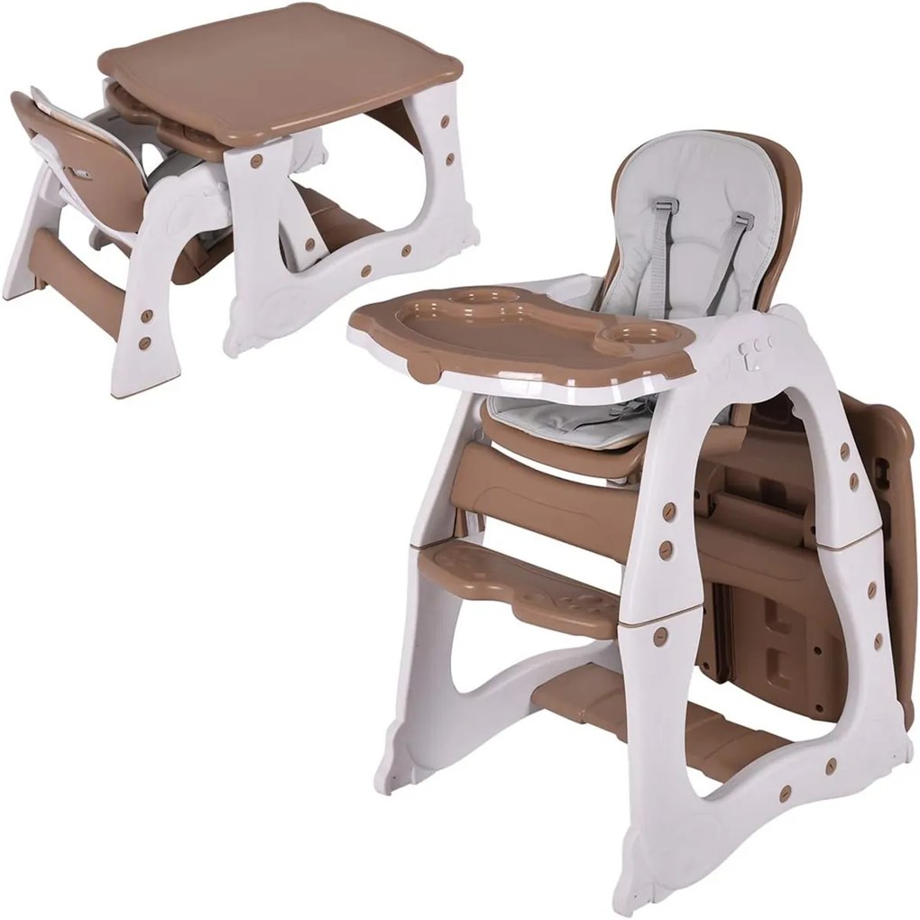 Cadeira refeição alta 3 em 1 para crianças Mesa conversível e conjunto de mesa Conjunto de mesa com bandeja ajustável Arnês de custo ajustável 53 x 66
