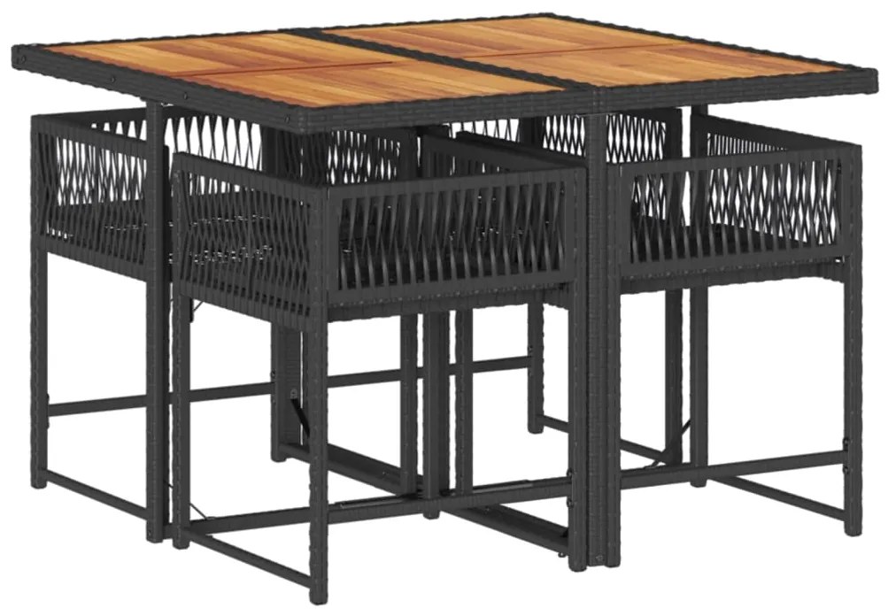 5 pcs conjunto de jantar p/ jardim c/ almofadões vime PE preto