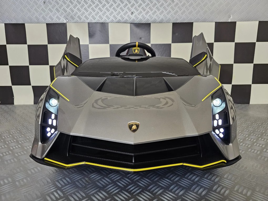 Carro elétrico para crianças LAMBORGHINI AUTÉNTICA 12V, Pneus Borracha, Assento pele, Luzes CINZA METÁLICO