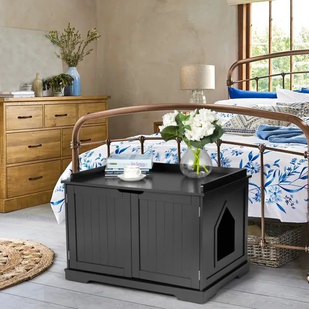 Caixa de Areia de Madeira para Gatos 75 x 54 x 52 cm com Buraco Preta