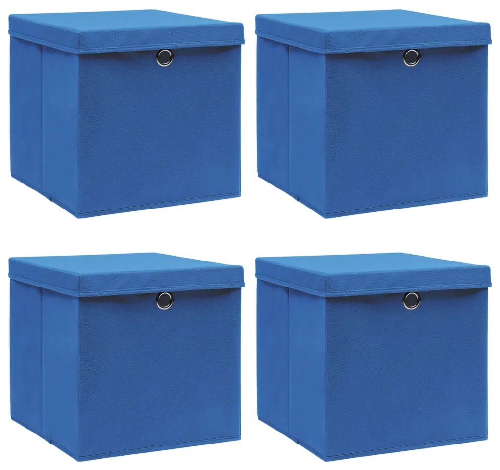 vidaXL Caixas de arrumação com tampas 4 pcs 32x32x32 cm tecido azul