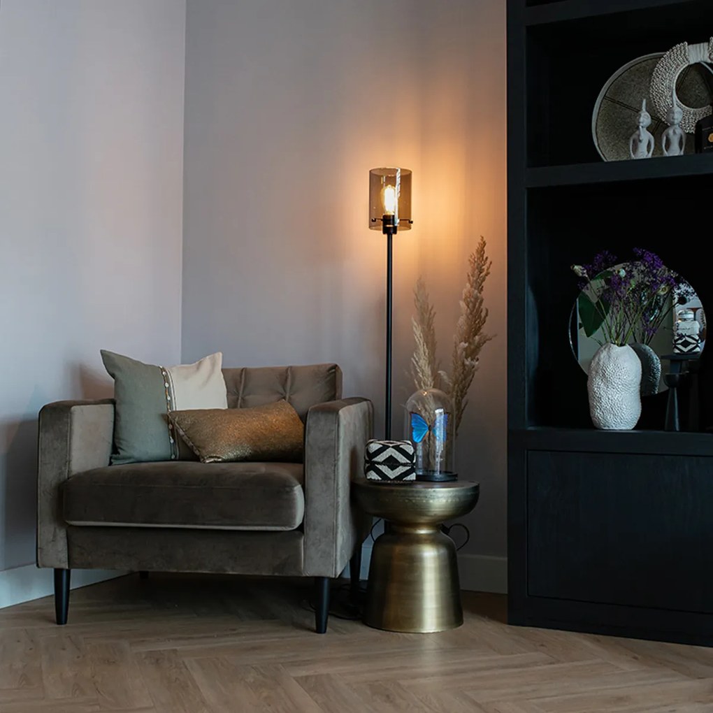 Candeeiro de pé design preto com vidro fumê - Dome