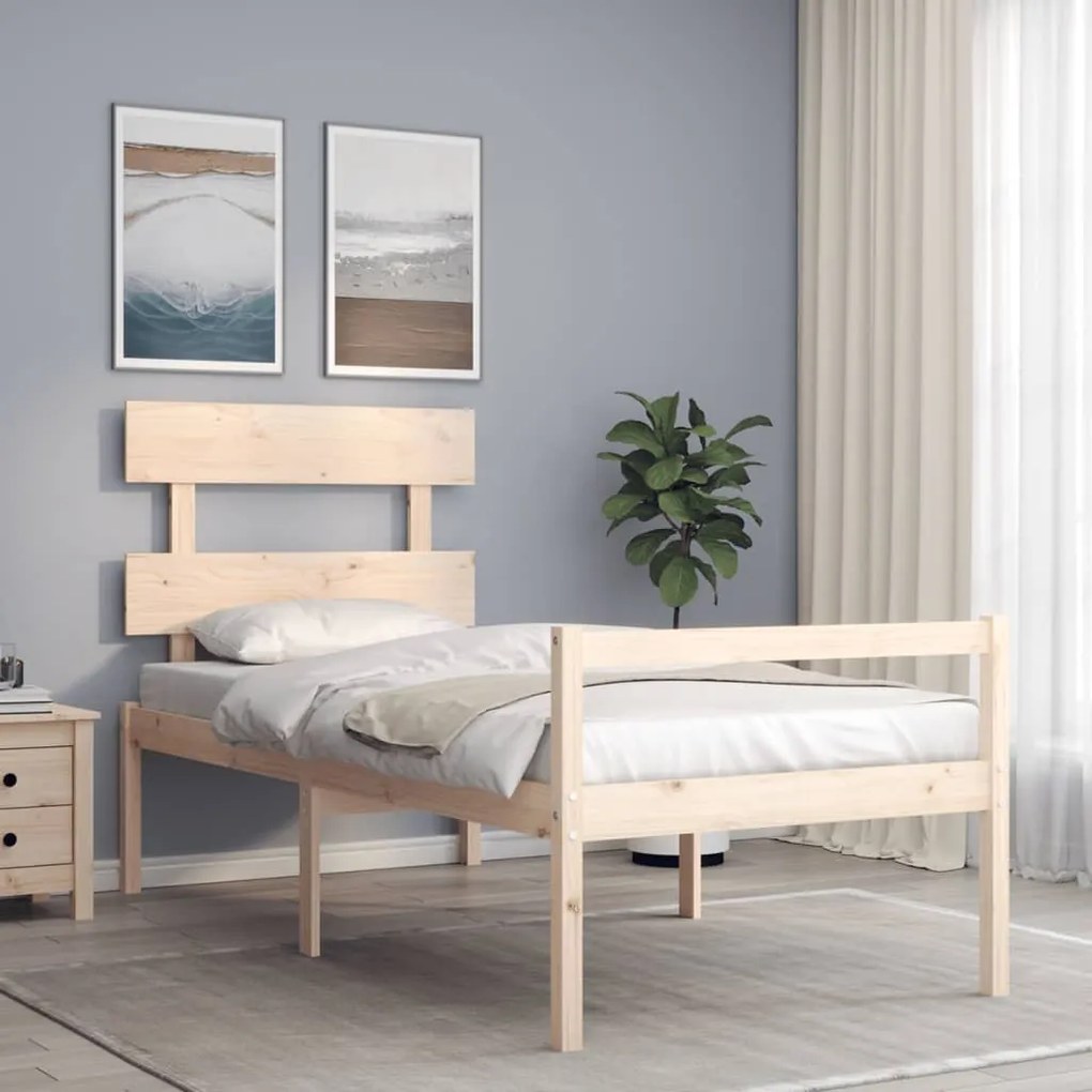 vidaXL Cama para idosos de solteiro pequena + cabeceira madeira maciça