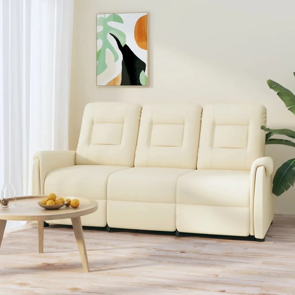 vidaXL Sofá reclinável de 3 lugares couro artificial cor creme
