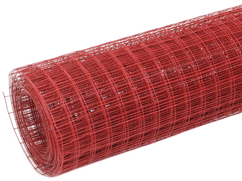 Cerca arame galinheiro 10x0,5m aço c/ revestimento PVC vermelho