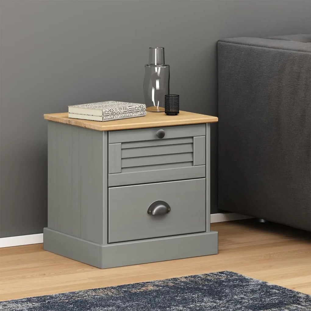 vidaXL Mesa de cabeceira VIGO 42x35x42 cm pinho maciço cinzento