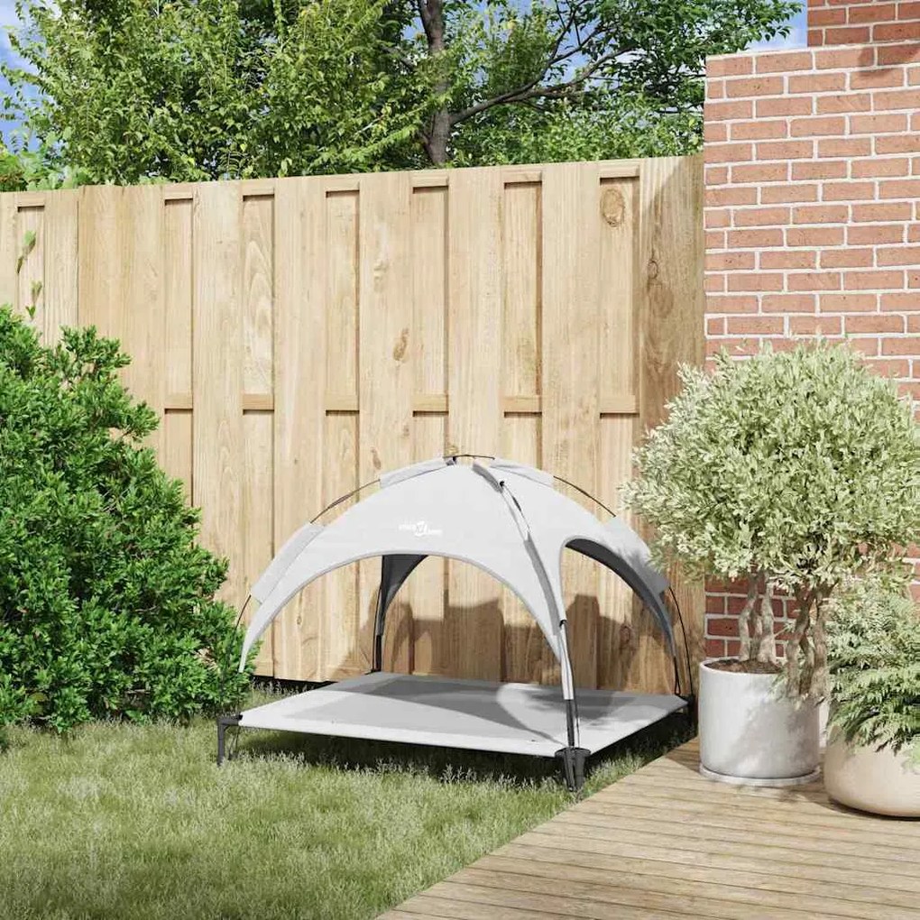 Cama Elevada para Cães com Teto Removível Cinza Prateado XL Aço