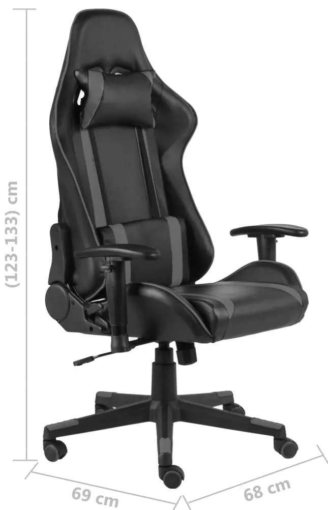 Cadeira de gaming giratória PVC cinzento