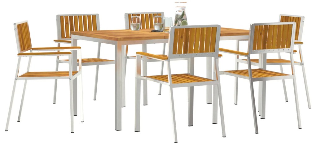 Conjunto de Jantar de Jardim vidaXL 7 Peças de Madeira Sólida de Acáci