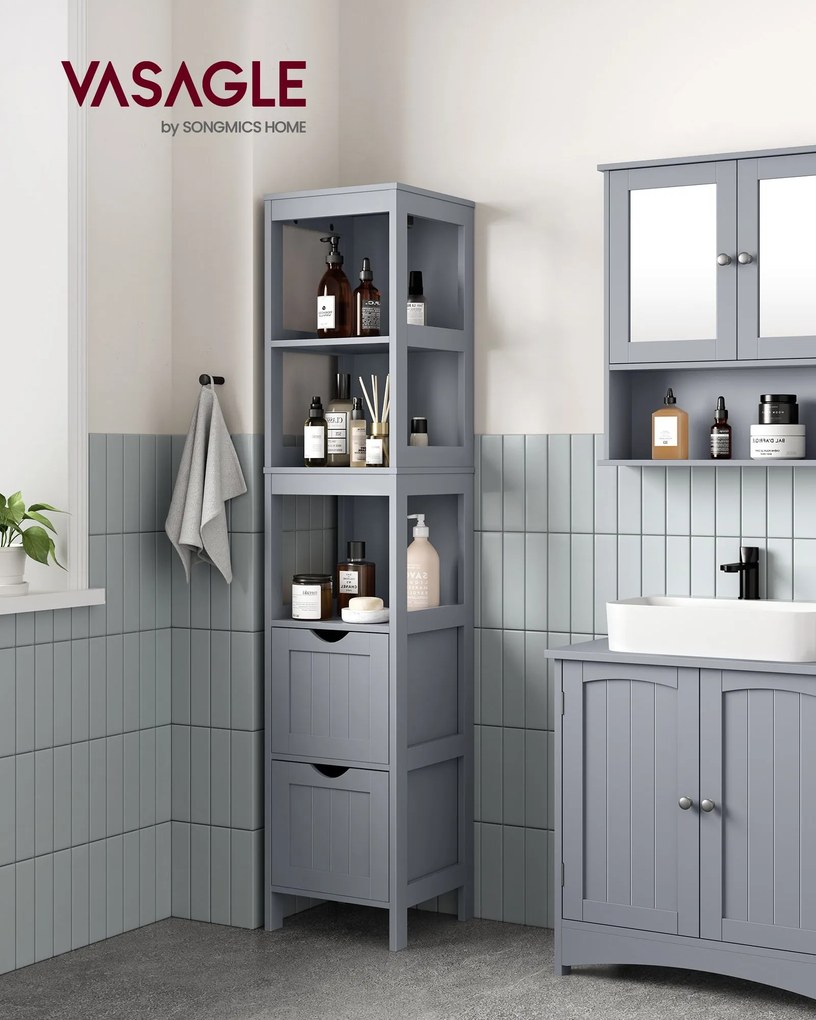 Armário alto de casa de banho de pé estreito 30 x 30 x 141,5 cm Cinzento