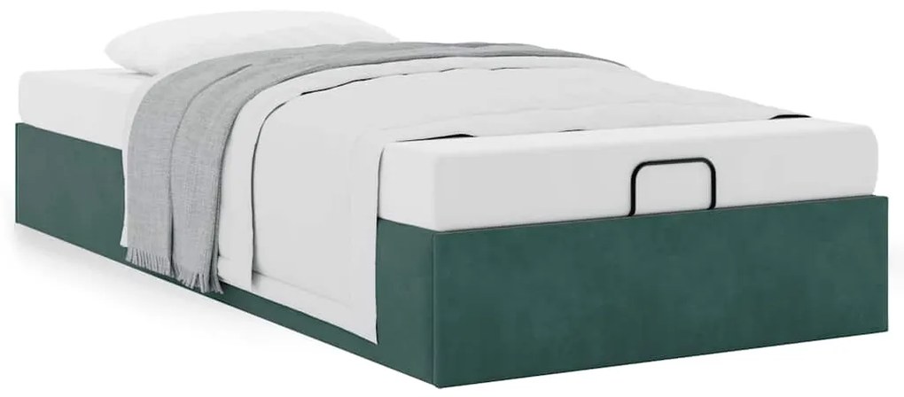 Otomano Bed Frame No Colchão Verde Escuro 80x200 cm Veludo