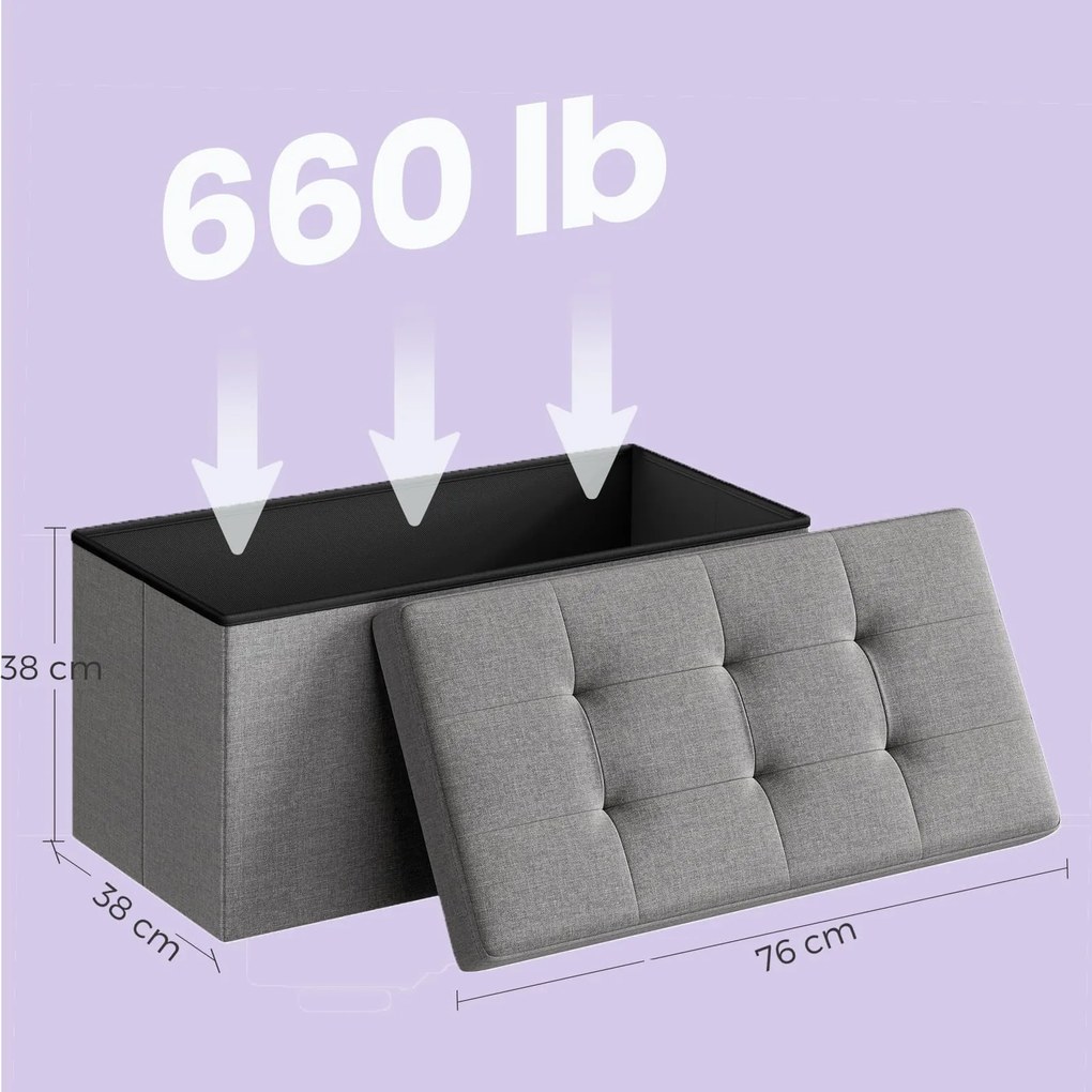 Banco com espaço de arrumação 38 x 76 x 38 cm cinzento