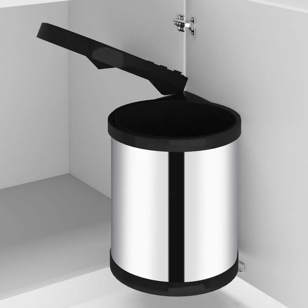 vidaXL Caixote do lixo para cozinha embutido aço inoxidável 12 L