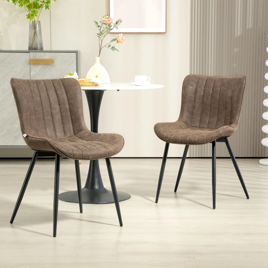 Conjunto de 2 cadeiras de jantar com design moderno e estofadas 49 x 61 x 80,5 cm, para sala de estar, sala de jantar ou quarto, em castanho