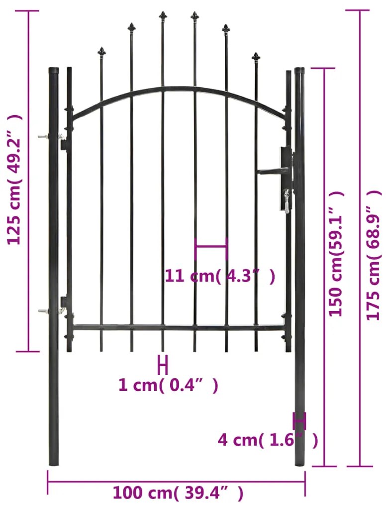 Portão de jardim 1x1,15 m aço preto