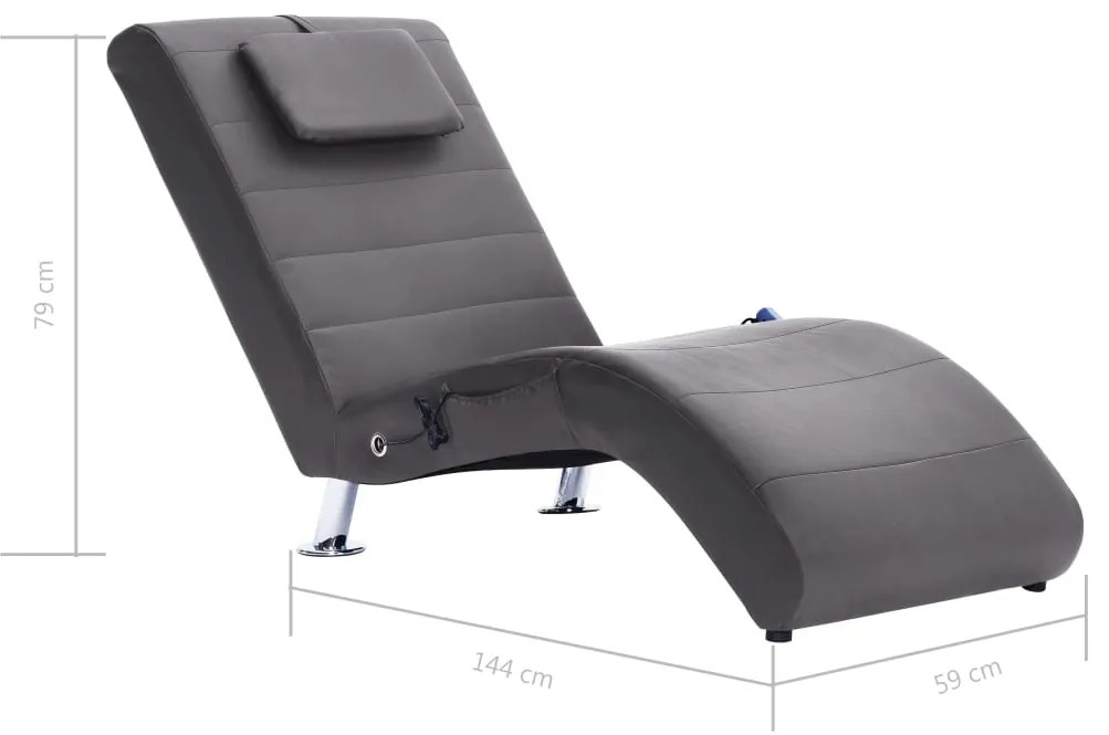 Chaise longue de massagem c/ almofada couro artificial cinzento