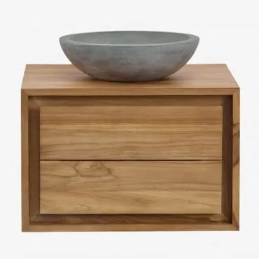 Conjunto De Móvel De Casa De Banho Em Madeira De Teca Jabari Madeira De Teca & Cimento Cinzento Redondo Ø40 Cm Tarsis & Sem Espelho & Sem Torneira -