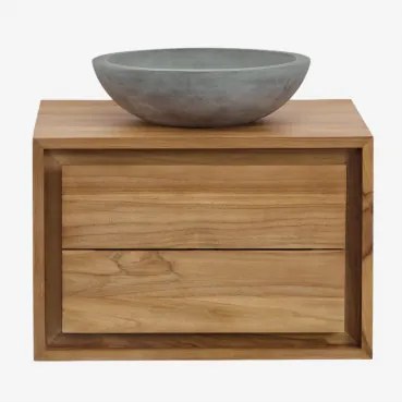 Conjunto De Móvel De Casa De Banho Suspenso Em Madeira De Teca Jabari Madeira De Teca & Cimento Cinzento Redondo Ø40 Cm Tarsis & Sem Espelho - Sklum
