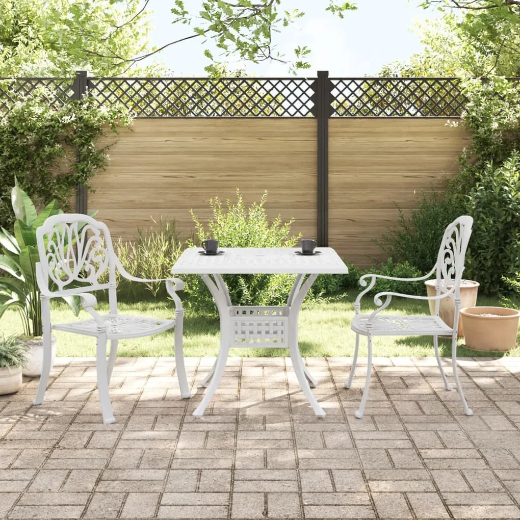 vidaXL 3 pcs conjunto de bistrô alumínio fundido branco