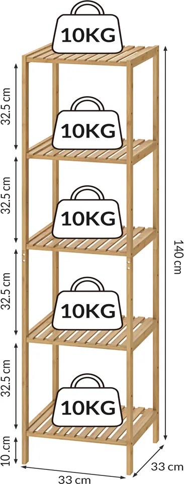 Estante de banheiro em bambu 140 x 33 x 33 cm Castanho